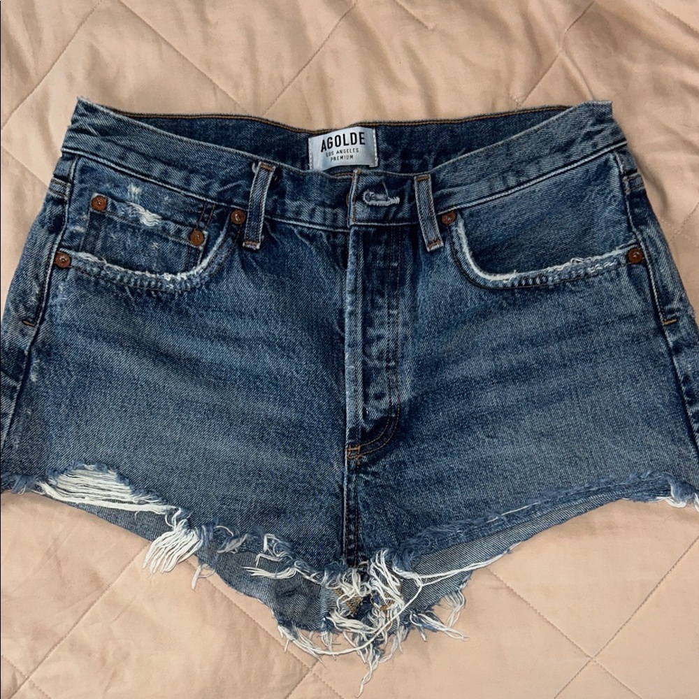 Agolde Distressed Blue Jean Shorts